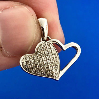Designer 10K White Gold Diamond Double Heart Sweetheart Promise Charm Pendant