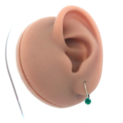 Elegant 14K White Gold Emerald Green Cubic Zirconia Starter Leverback Earrings