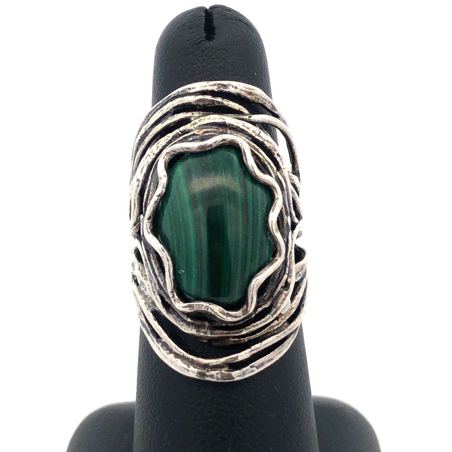 Israel Designer Didae 925 Sterling Silver Oval Malachite Cabochon Statement Ring
