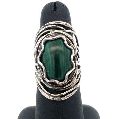 Israel Designer Didae 925 Sterling Silver Oval Malachite Cabochon Statement Ring
