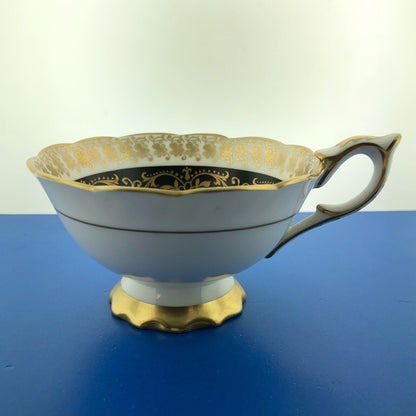 Royal Stafford English Bone China Yellow Rose Black Gold Floral Tea Cup/Saucer