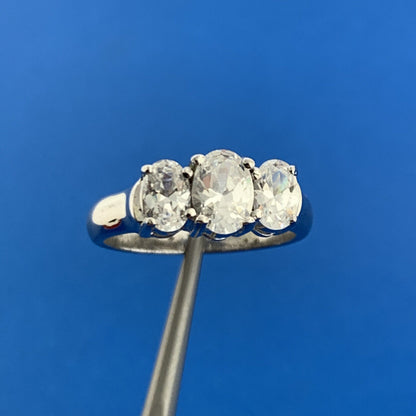 Designer Sterling Silver 925 Oval Cubic Zirconia Trio Engagement Promise Ring