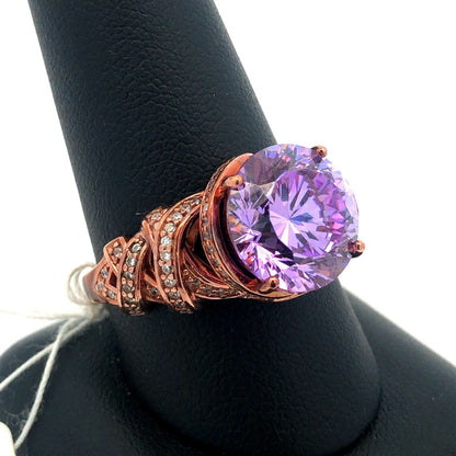 PAJ Sterling Silver Rose Tone Lavender Dillenium Cut Purple CZ With Accents Ring