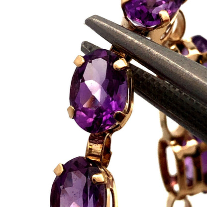 Designer 10K Yellow Gold Purple Amethyst February Birthstone Tennis Bracelet