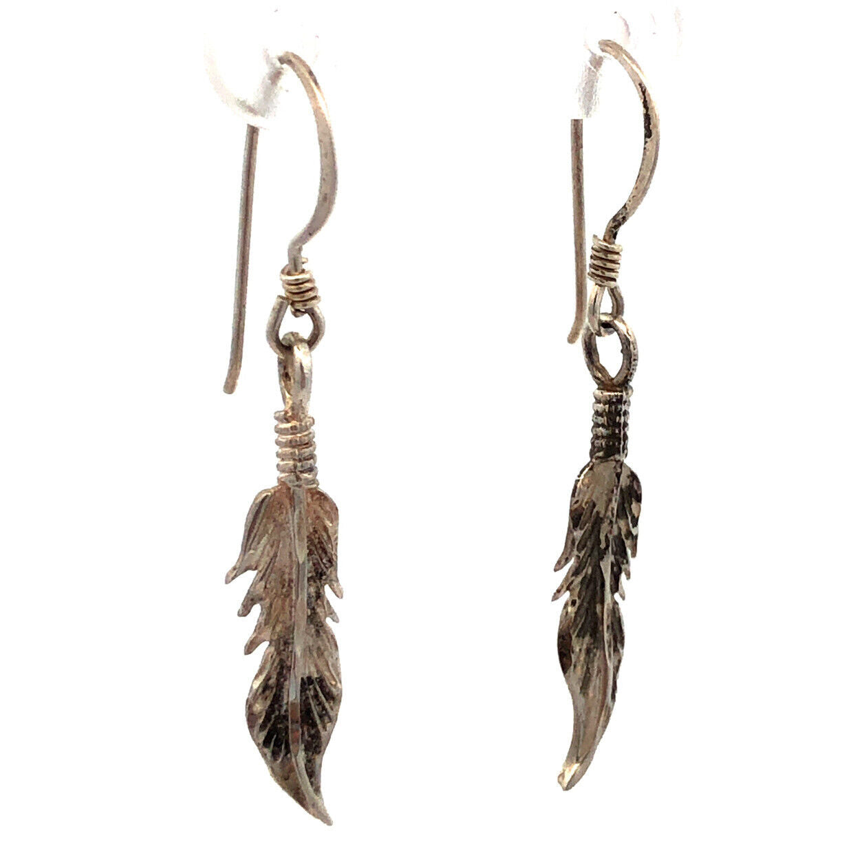 Native American 925 Sterling Silver Feather Drop Dangle Hook Earrings