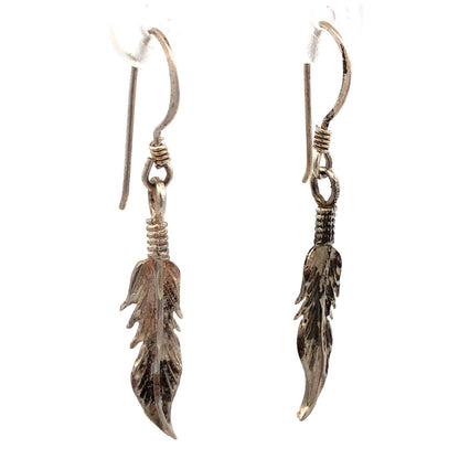 Native American 925 Sterling Silver Feather Drop Dangle Hook Earrings