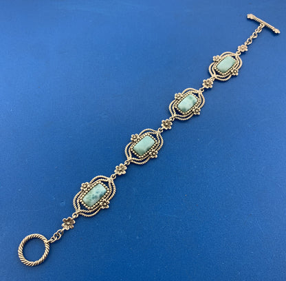 Designer 925 Sterling Silver Larimar Balinese Floral Panel Toggle Bracelet