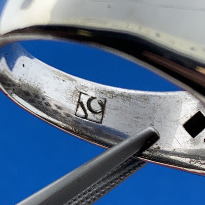 925 Sterling Silver Black Diamond Basket Weave Rectangle Mens Dome Ring