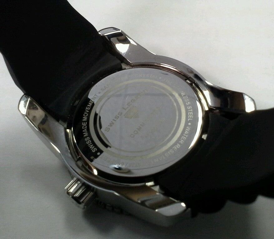 Swiss Legend Men Commander Stainless Steel Black Silicone Red Dial Watch 316L