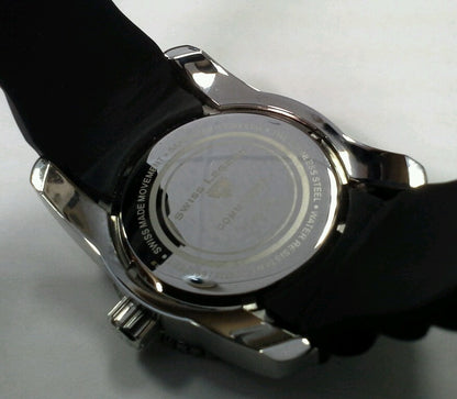 Swiss Legend Men Commander Stainless Steel Black Silicone Red Dial Watch 316L