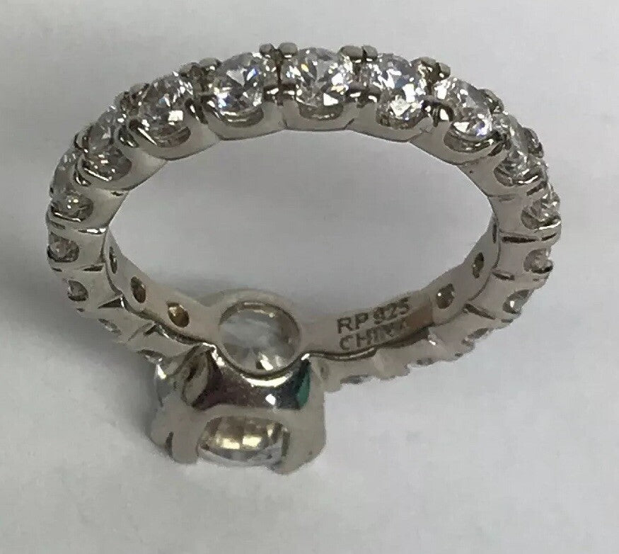 Sterling Silver 925 Cubic Zirconia Solitaire w/Accents Engagement Ring