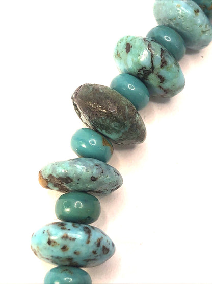 Estate Flat Round Beaded Natural Turquoise Elastic Cord Bracelet