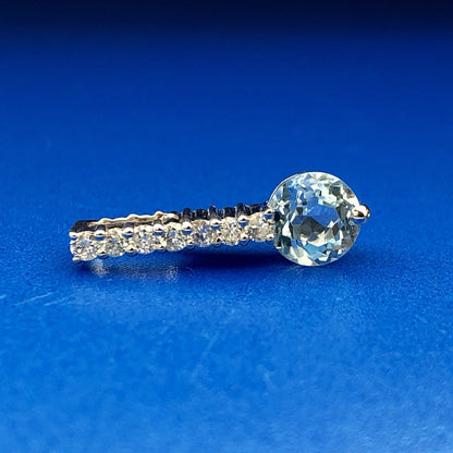 Designer Esx 10k White Gold Blue Topaz & Diamond Womens Bar Charm Pendant