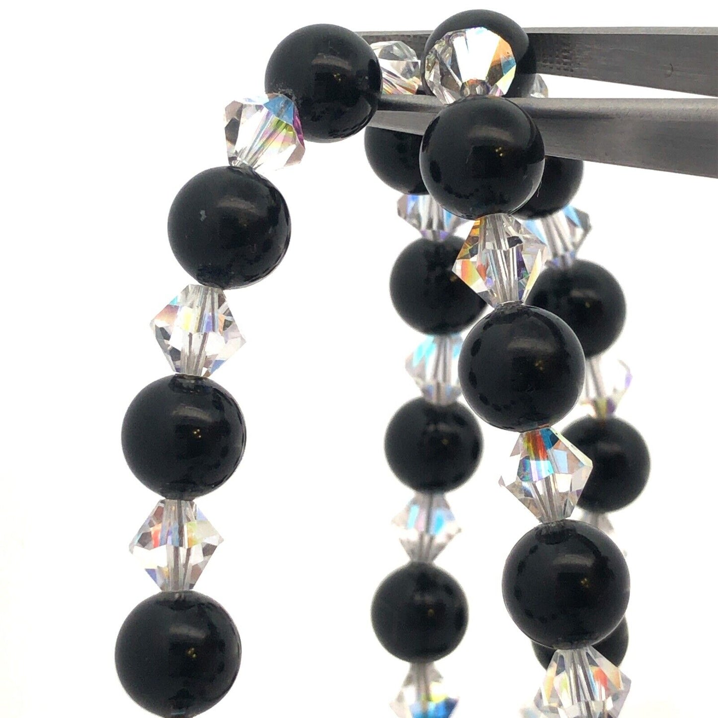 Hand Made Silver Tone Black White Beaded Crystal Rhinestone Royal Crown Necklace