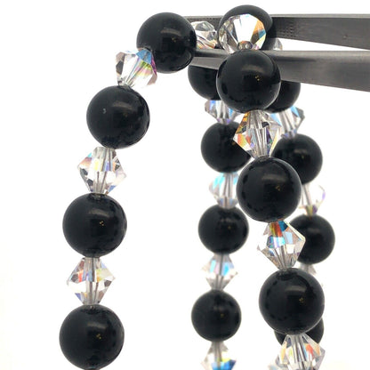 Hand Made Silver Tone Black White Beaded Crystal Rhinestone Royal Crown Necklace