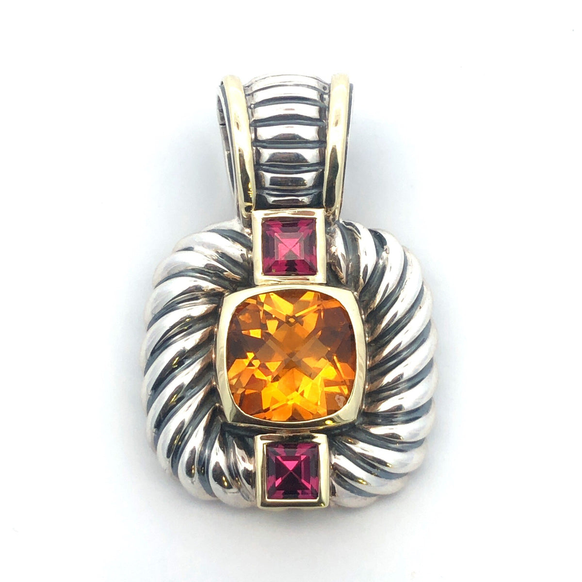 David Yurman 925 Sterling 14K Yellow Gold Citrine Tourmaline Enhancer Pendant