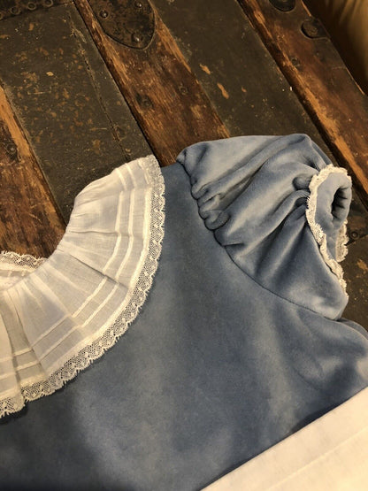 Sal & Pimenta Brushed 100% Cotton Velour Smoky Blue Size 5T Girl's Lined Dress