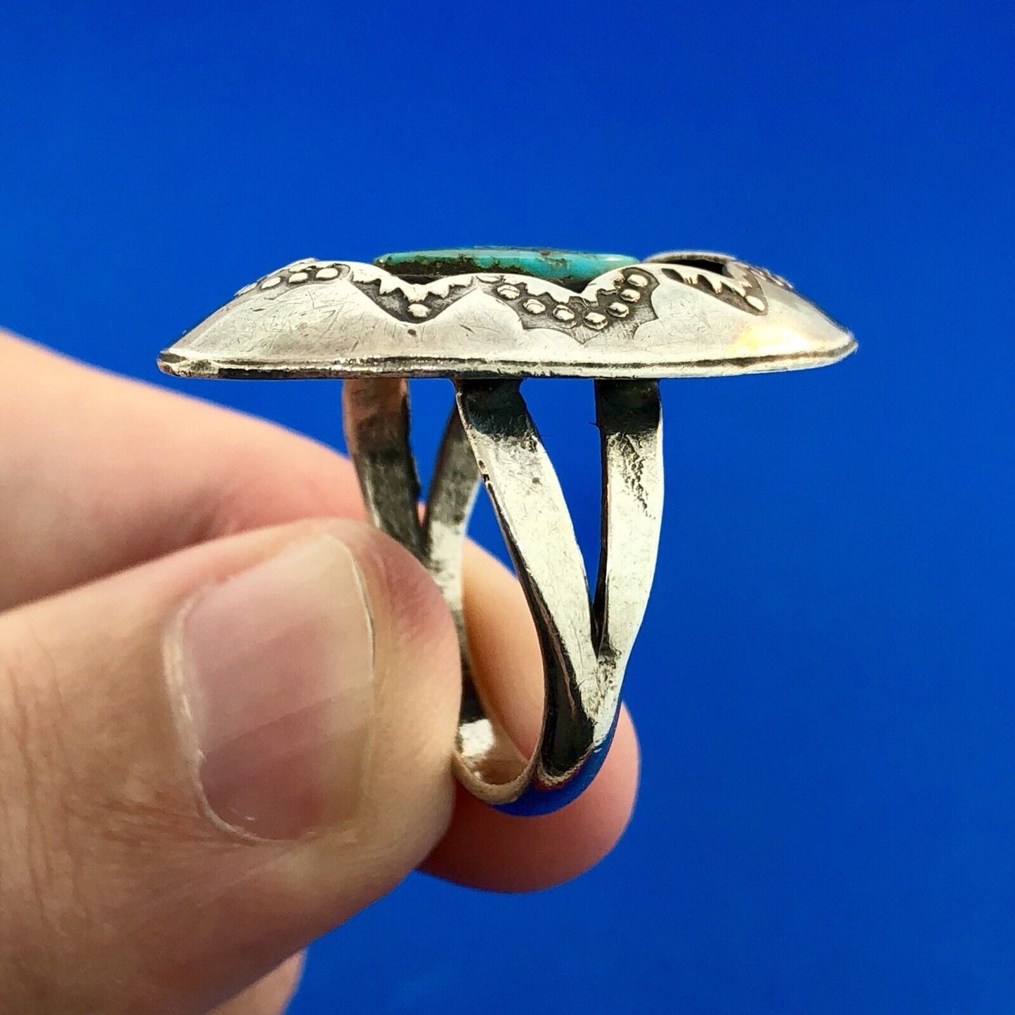 Vintage Native American 925 Sterling Silver Turquoise Concho Statement Ring