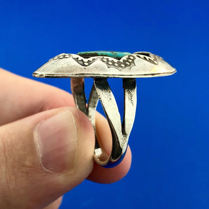 Vintage Native American 925 Sterling Silver Turquoise Concho Statement Ring