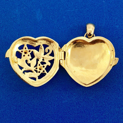 Vintage 925 Sterling Silver Vermeil Two Tone Sapphire Ruby Heart Locket Pendant