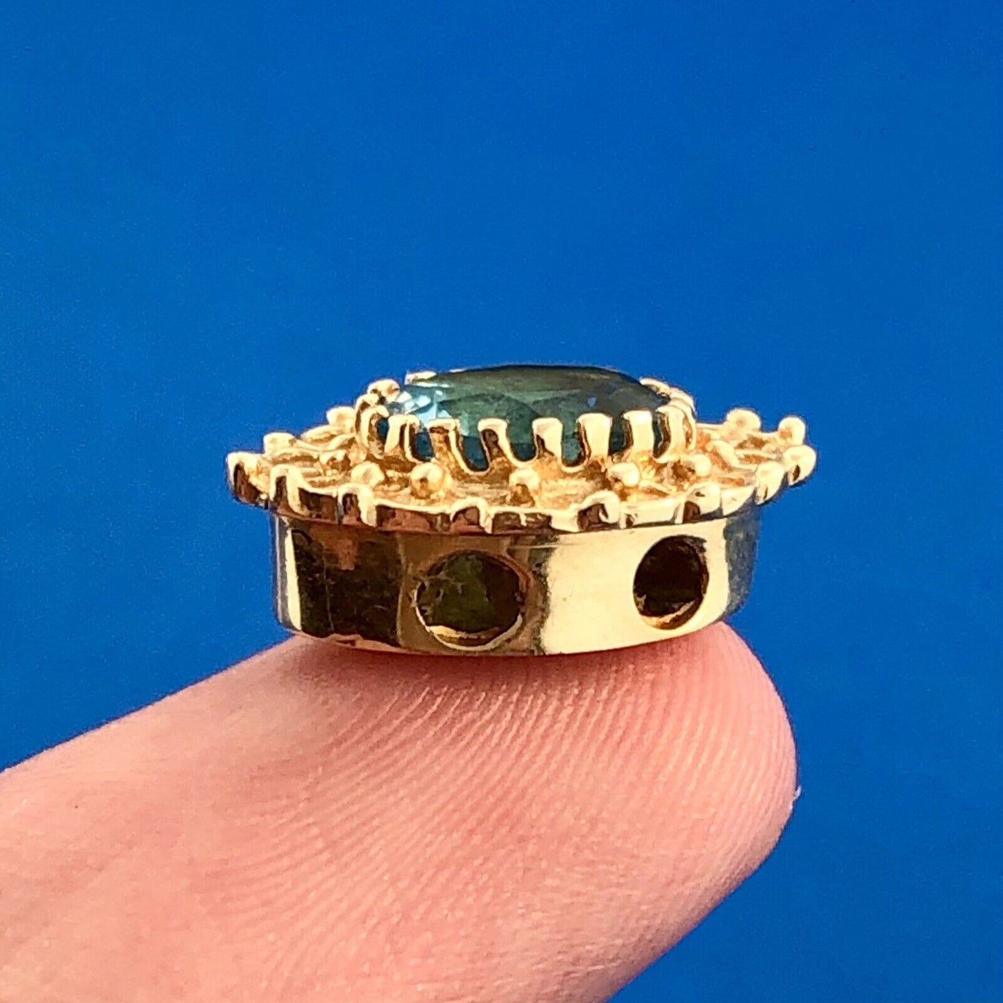 KLJCI 14K Yellow Gold Swiss Blue Topa Solitaire Oval Scroll Slide Charm