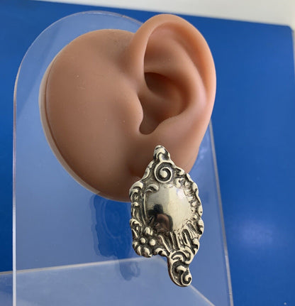 Vintage Foree 925 Sterling Silver Floral Scroll Engravable Stud Drop Earrings