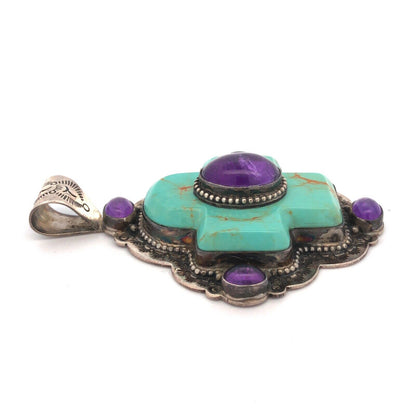 David Troutman Navajo Sterling Silver Turquoise Amethyst Cross Statement Pendant
