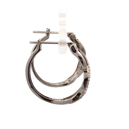 Designer 925 Sterling Silver Black Diamond Round Hoop Earrings