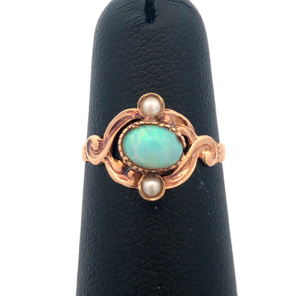 Vintage Estate 10k Yellow Gold White Opal Pearl Whimsical Wavy Ring Size 4.5
