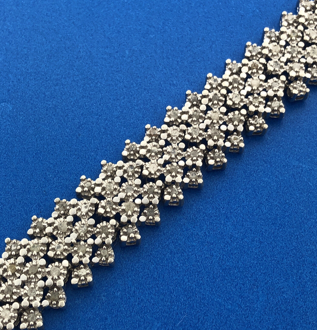 Designer Sterling Silver 925 Diamond Statement Band Tennis Bracelet