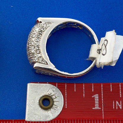 Gorgeous 14k White Gold Round Cut Diamond Unisex Pave Ring Size 7