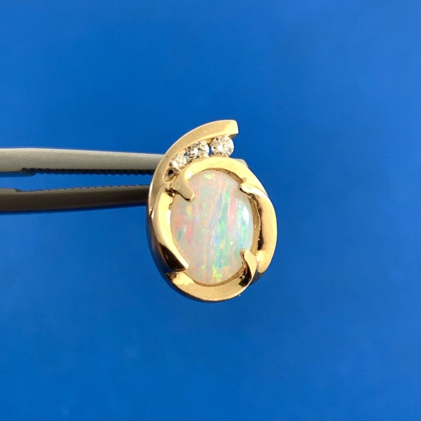 Designer 14K Yellow Gold Oval Opal Diamond Accented Stud Earrings