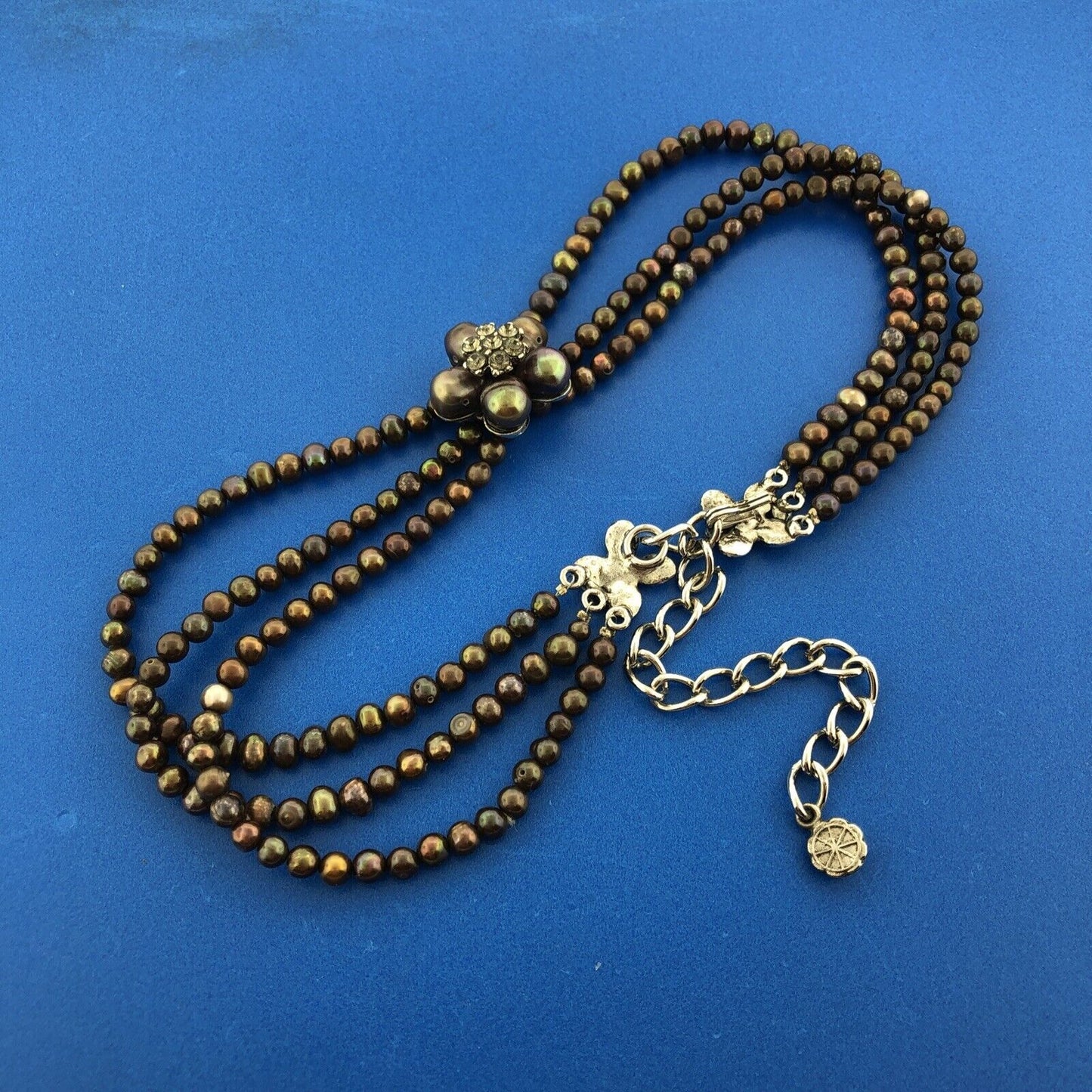 Siman Tu Haute Couture Black Pearl Crystal Triple Strand 12.5"-16" Necklace
