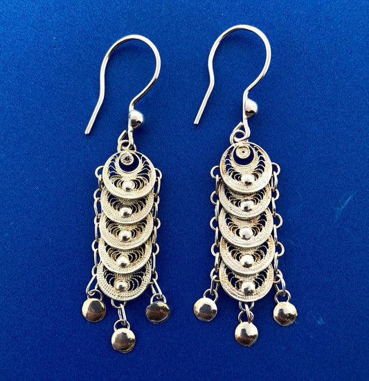 Milor Italy Sterling Silver Filigree Bead Centipede Link Drop Dangle Earrings