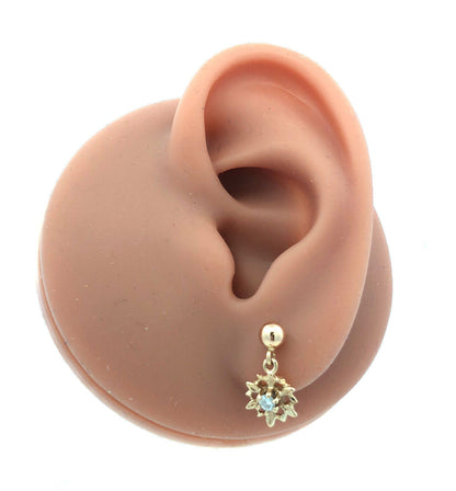 Vintage 14K Yellow Gold Diamond Starburst Snowflake Flower Dangle Stud Earrings