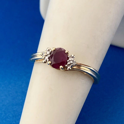 10k Yellow Gold Genuine Ruby Ring with Diamond Accents