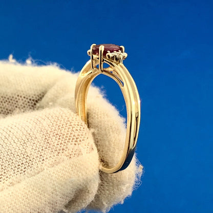 10k Yellow Gold Genuine Ruby Ring with Diamond Accents