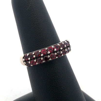 Designer DJoy 925 Sterling Silver Round Garnet Stackable Anniversary Band Ring