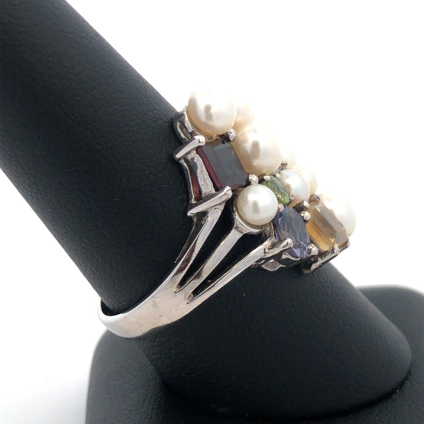 Designer Ross Simons 925 Sterling Silver Multi Gemstone Pearl Cluster Ring