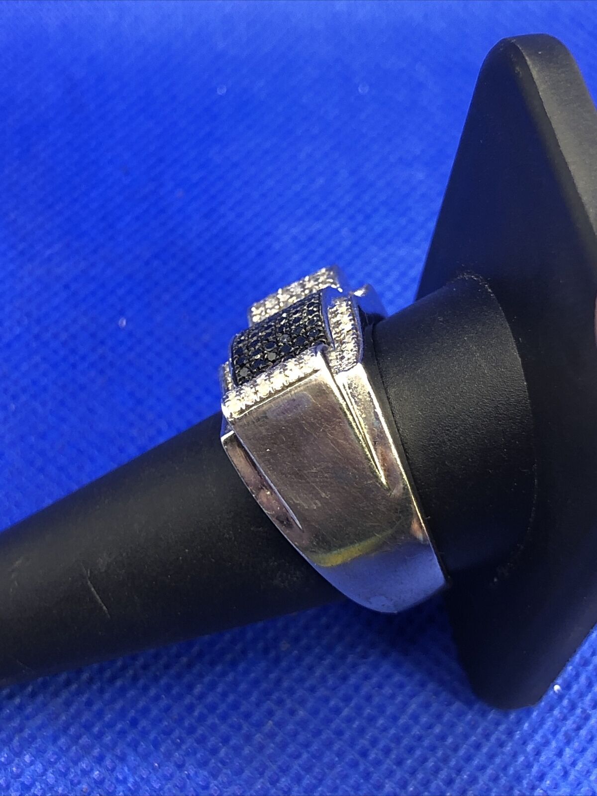 Designer 925 Sterling Silver Black White Pave Diamond Unisex Modernist Dome Ring