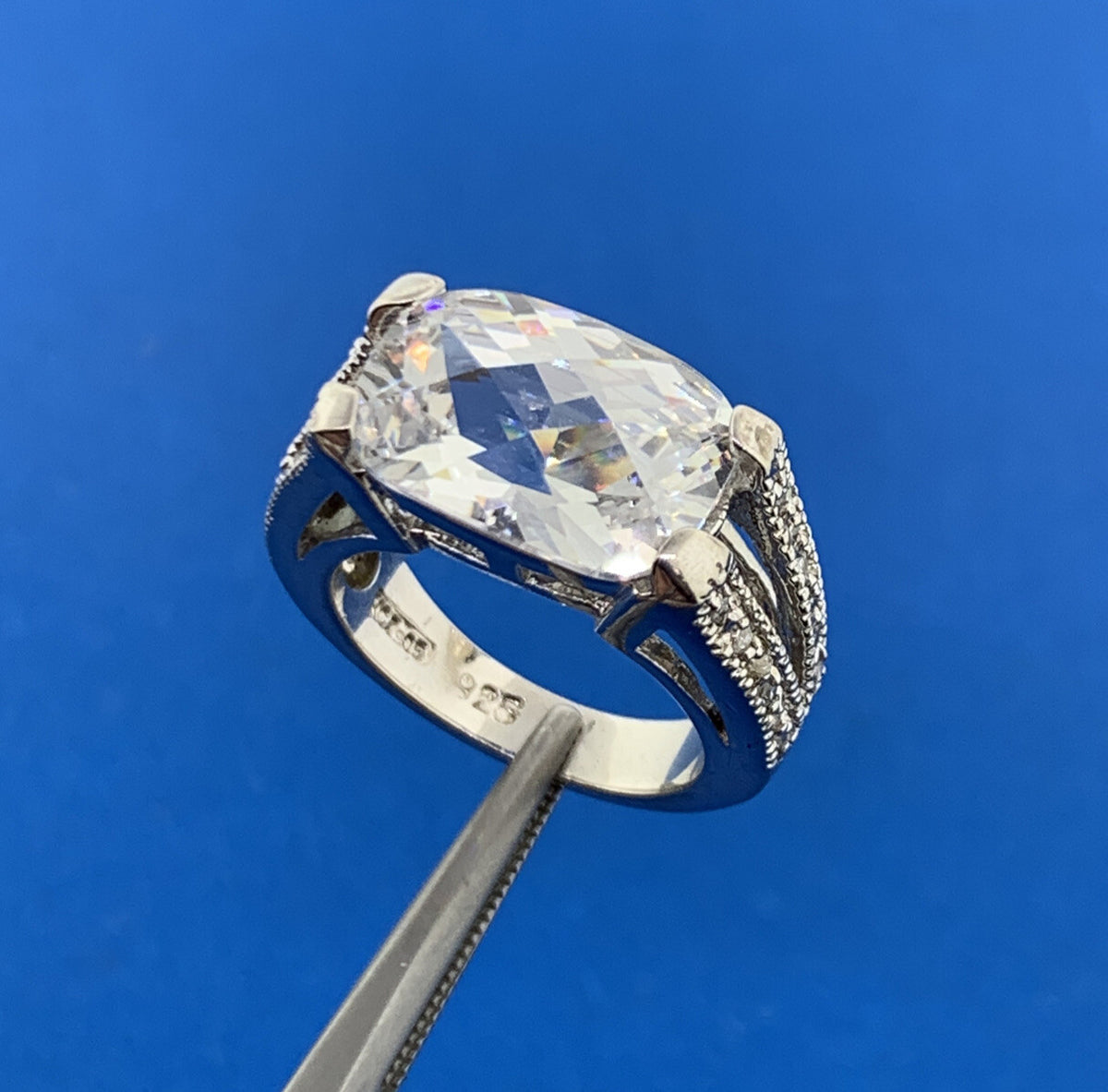 Designer Sterling Silver 925 Cushion Cubic Zirconia CZ Statement Cocktail Ring