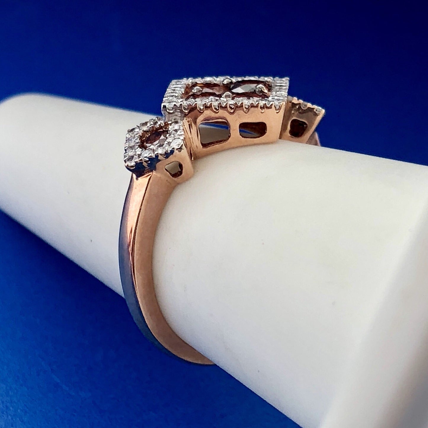 10k Rose Gold Mocha Diamond Ring with White Diamond Halo 9SQ
