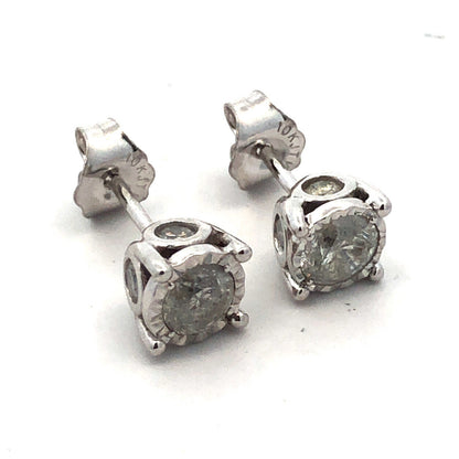 10K White Gold Round Diamond Solitaire Stud Earrings