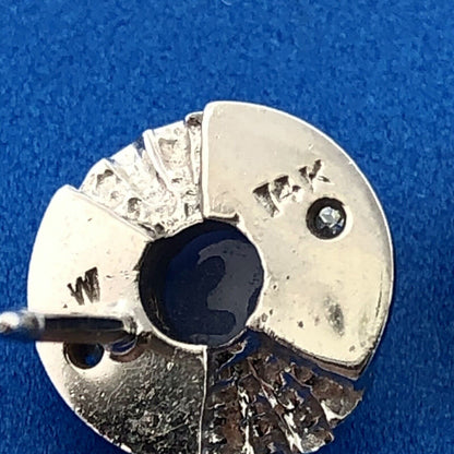 Mid Century 14K White Gold Blue Star Sapphire Diamond Textured Stud Earrings