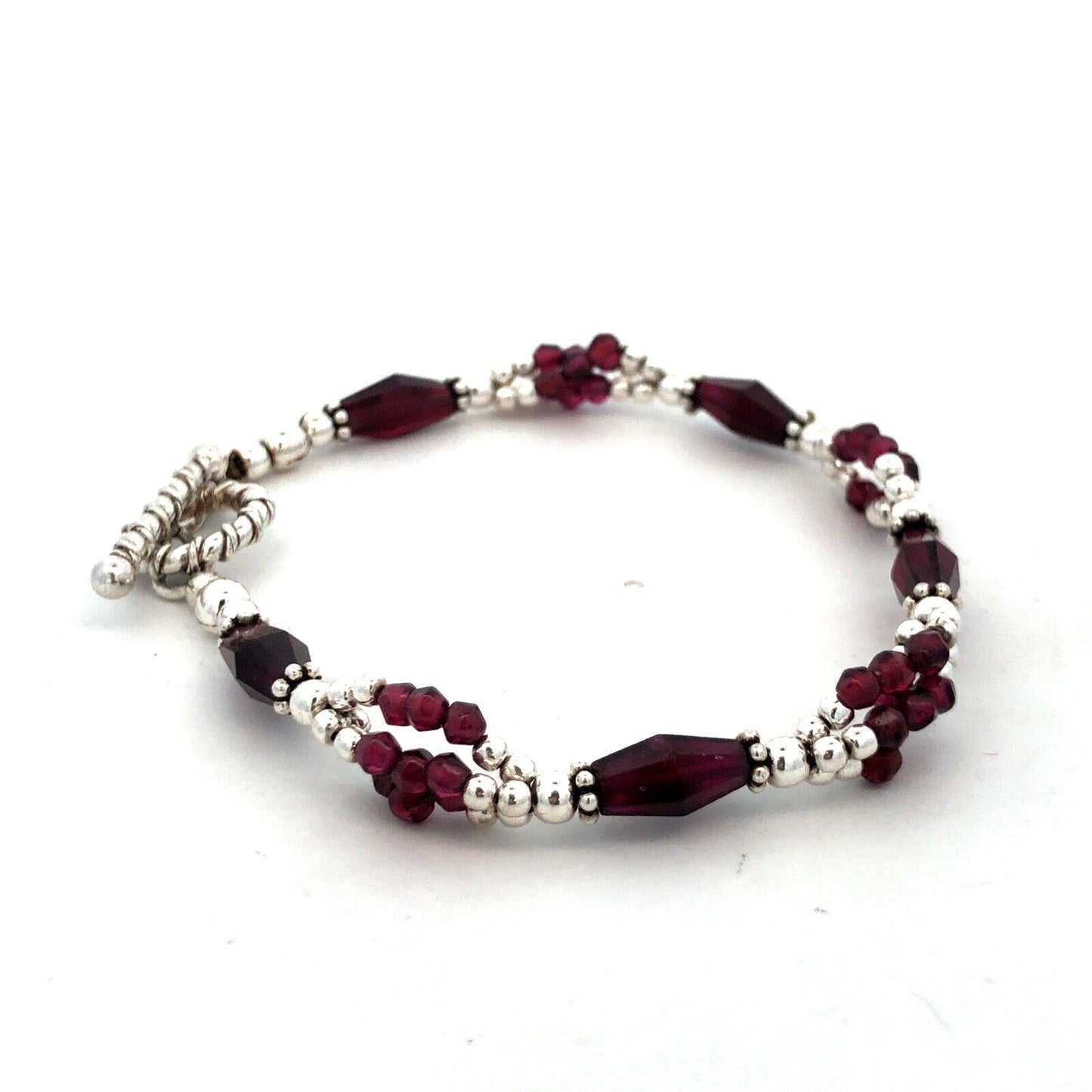 Designer 925 Sterling Silver Amethyst Beaded Textured Toggle Bracelet