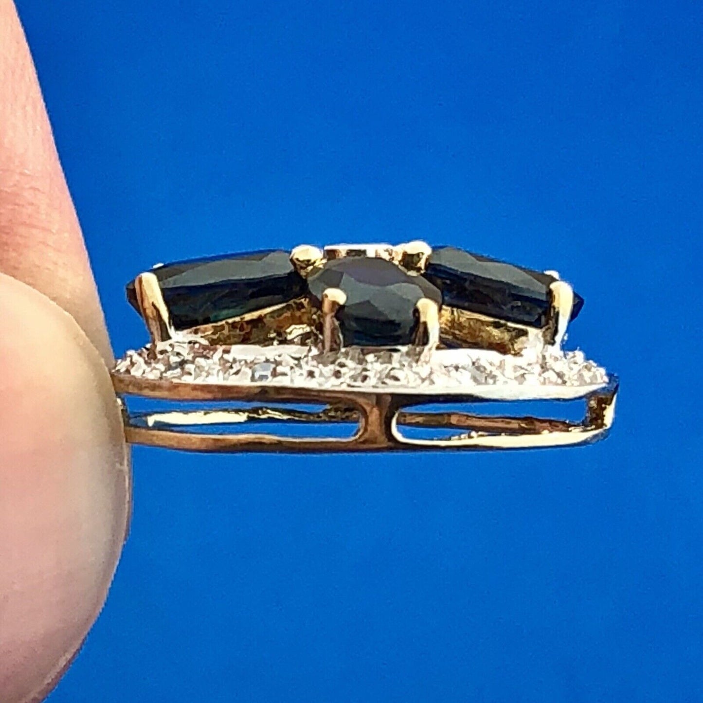 14k Yellow White Gold Oval Sapphire Diamond Enhancer Pendant