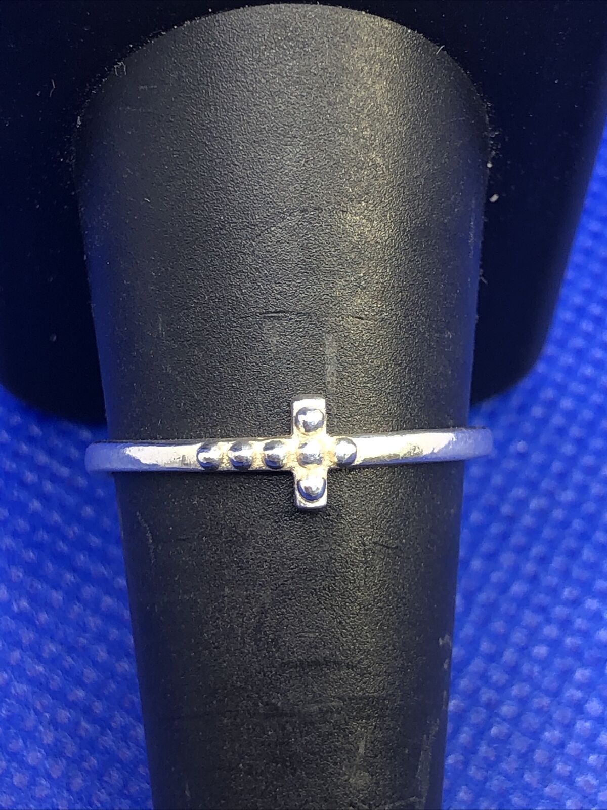 Stackable 925 Sterling Silver Petite Cross Beaded Detail Band Ring