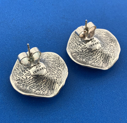 Designer HG Israel Sterling Silver 925 White Pearl Abstract Circle Stud Earrings