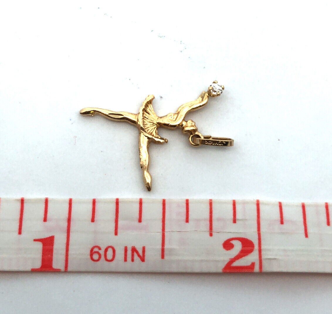 Designer JCM 14K Yellow Gold Cubic Zirconia Dancing Ballerina Pendant