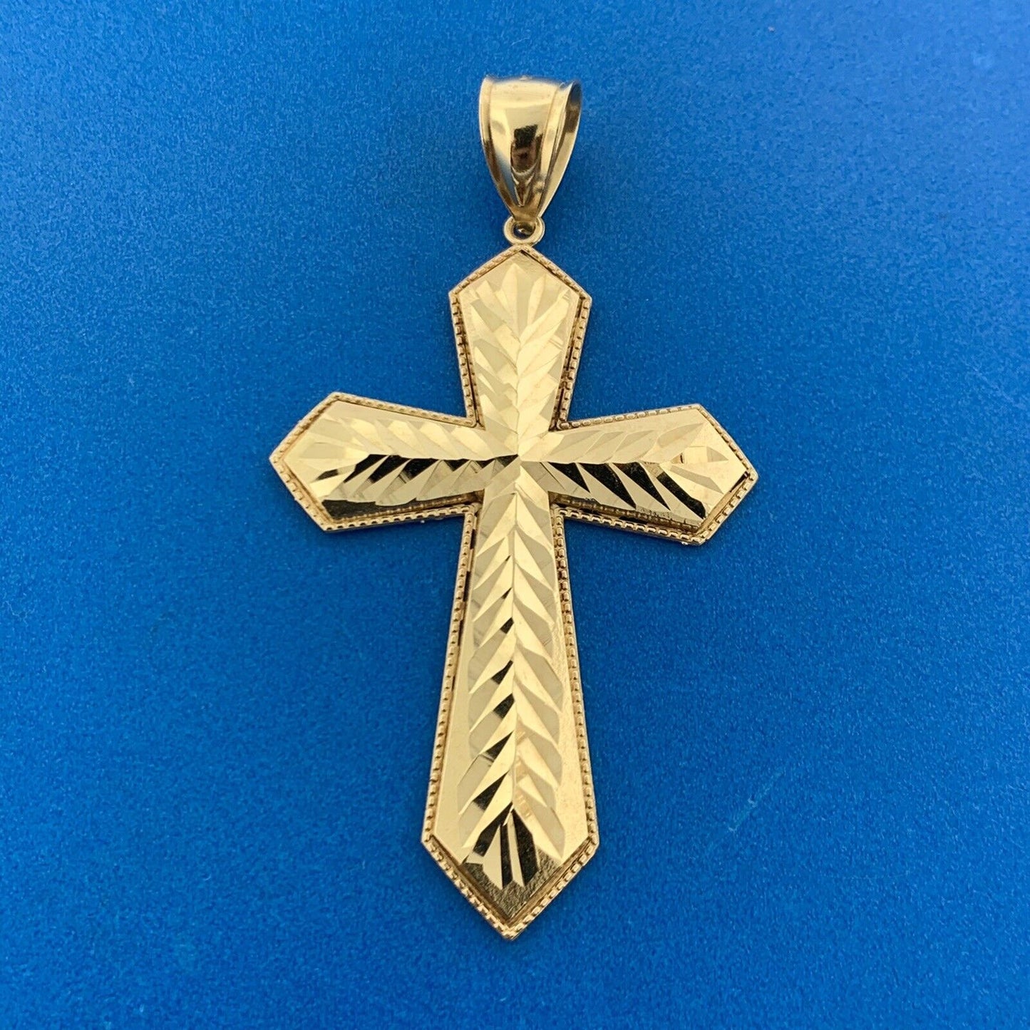 Designer 10K Yellow Gold Diamond Cut Textured Statement Cross Pendant